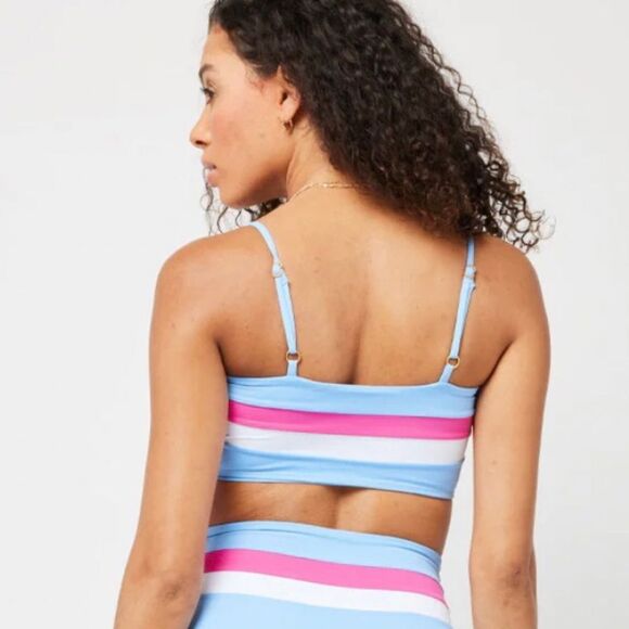 L*SPACE Rebel Blue Pink Striped Bandeau Bikini Top Size XS New‎ - Picture 3 of 6